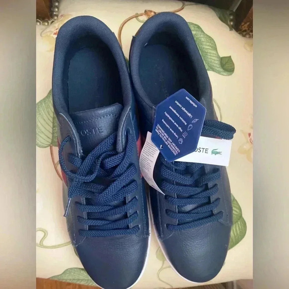 Lacoste  Carnaby Lace - Up Sneakers in Navy Blue and Burgundy Mens Size 10.5 NWT - Picture 3 of 8